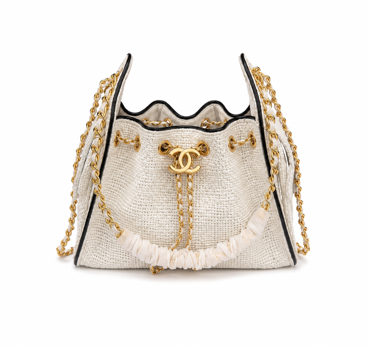 Woven Drawstring Bucket Bag – Summer Chain Shoulder Bag
