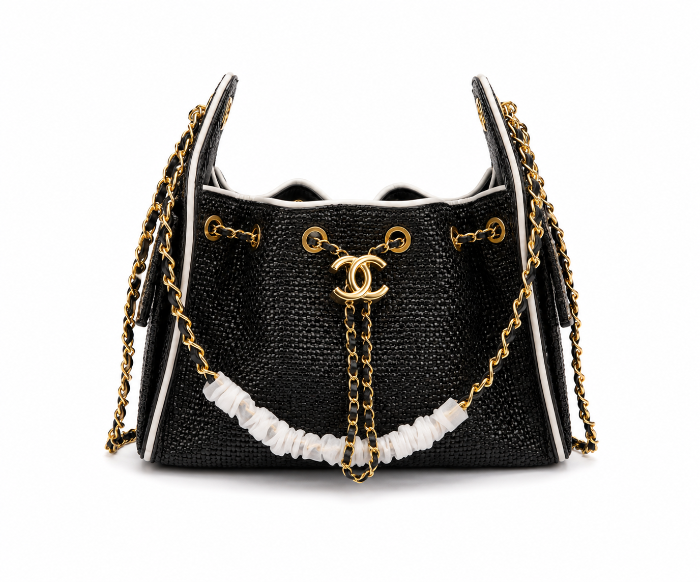 Woven Drawstring Bucket Bag – Summer Chain Shoulder Bag