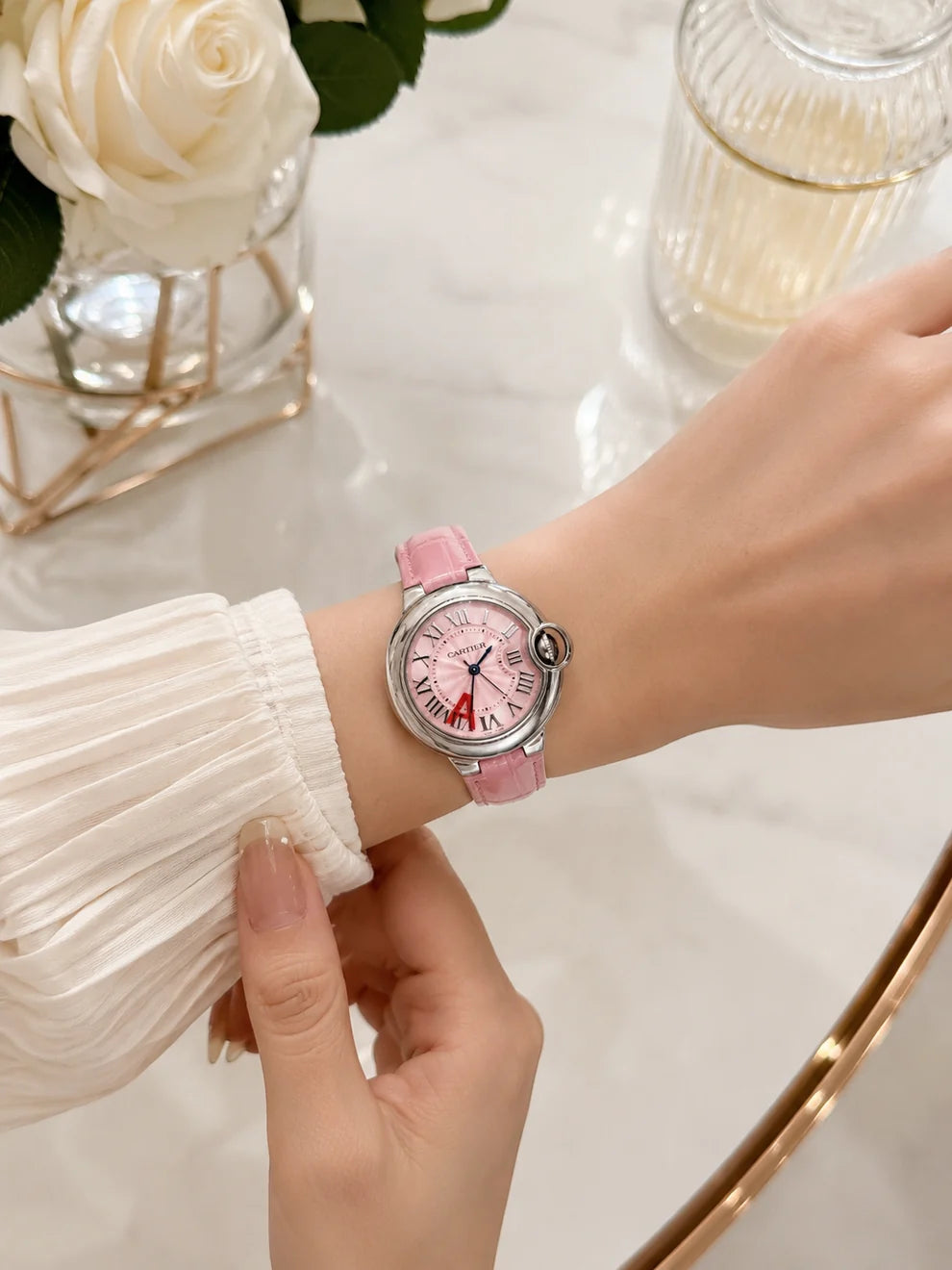 Pink Leather Luxury Watch – Silver Edition