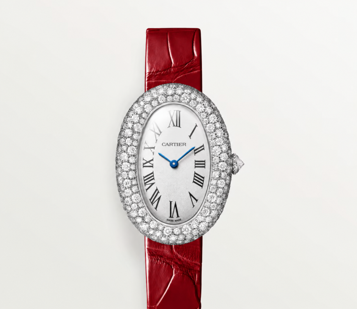 Luxury Oval Crystal Watch with Crocodile Leather Strap