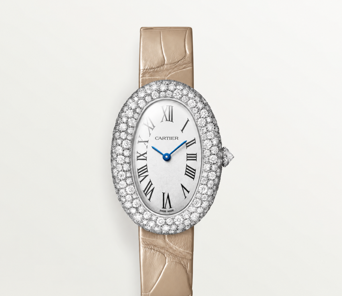 Luxury Oval Crystal Watch with Crocodile Leather Strap