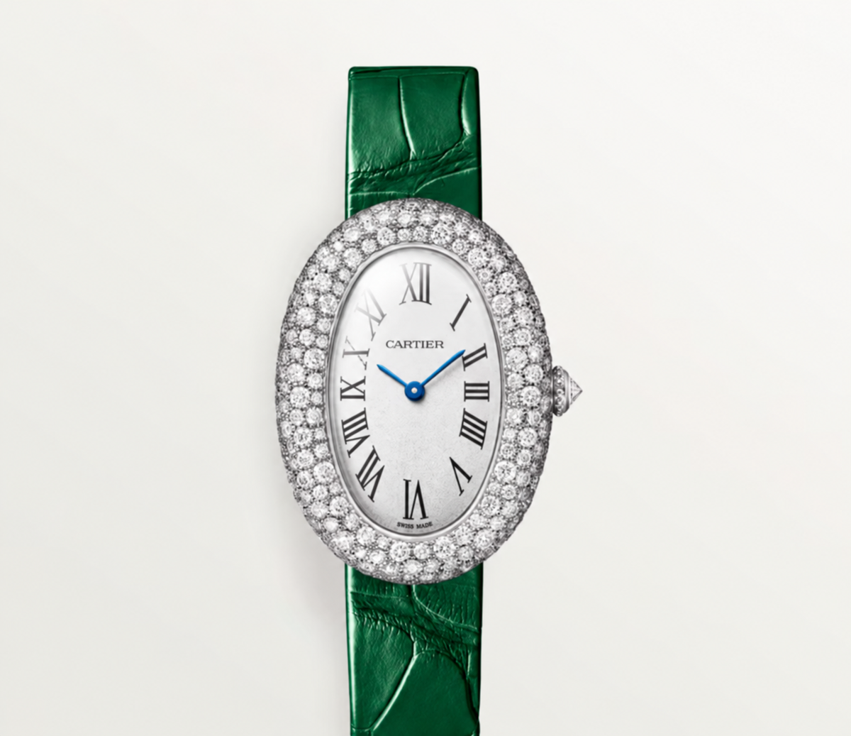 Luxury Oval Crystal Watch with Crocodile Leather Strap