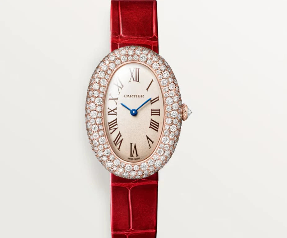 Luxury Oval Crystal Watch with Crocodile Leather Strap