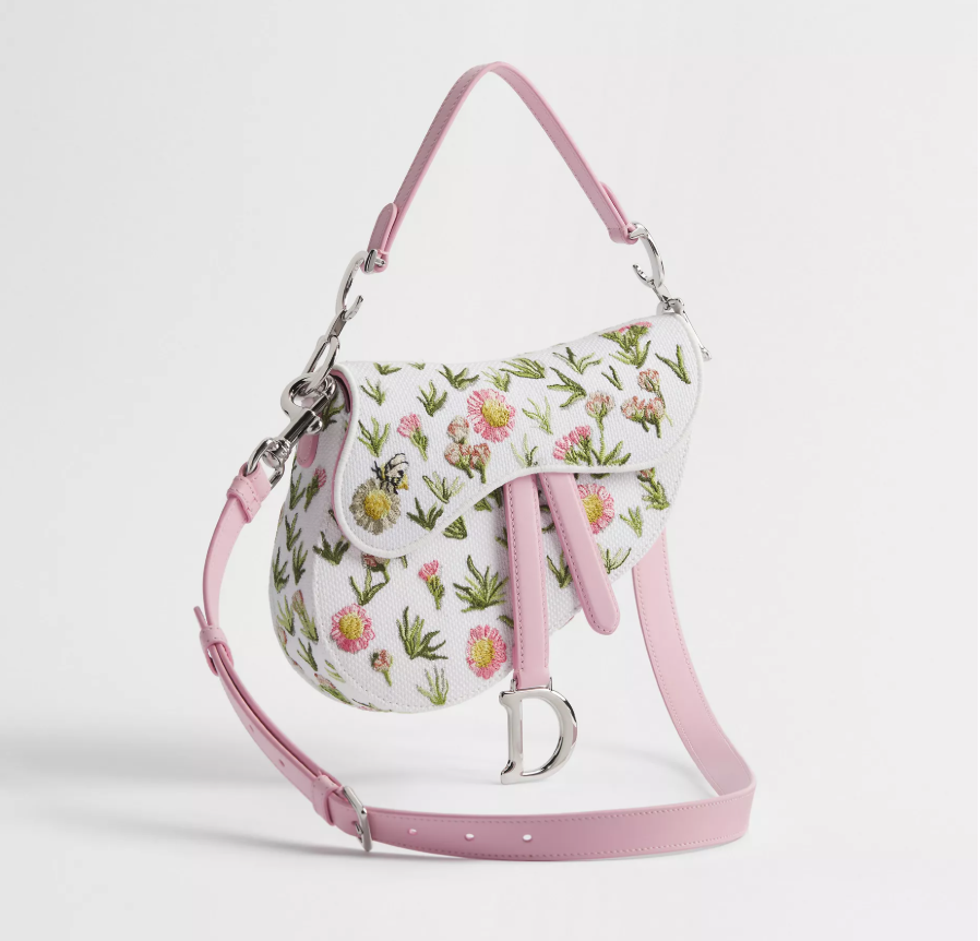 Floral Embroidered Saddle Shoulder Bag – Pink & White Bee Detail