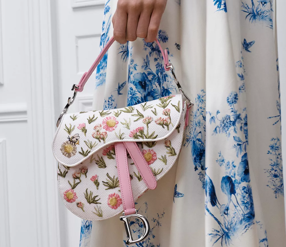 Floral Embroidered Saddle Shoulder Bag – Pink & White Bee Detail