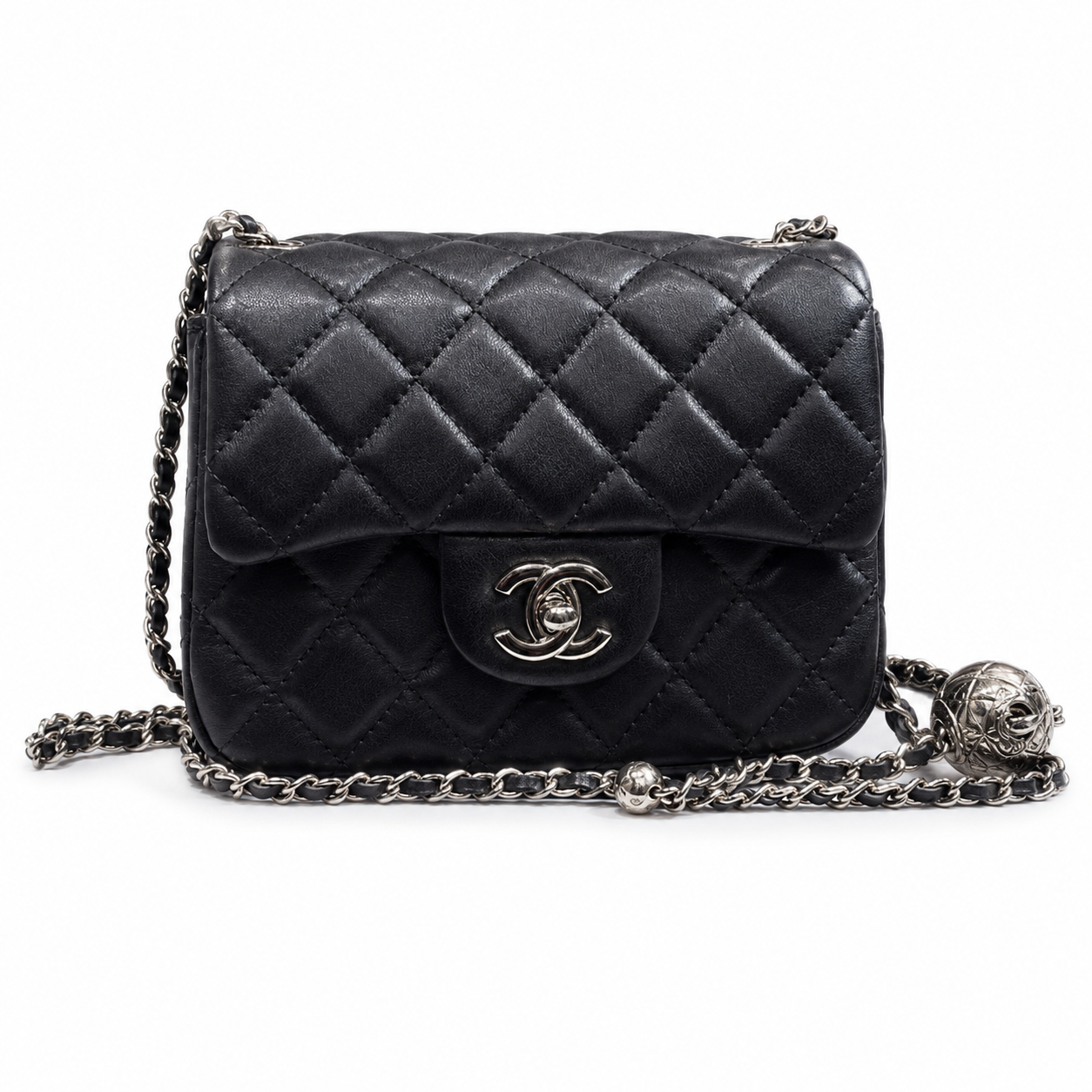 Classic Black Quilted Mini Shoulder Bag with Silver Chain