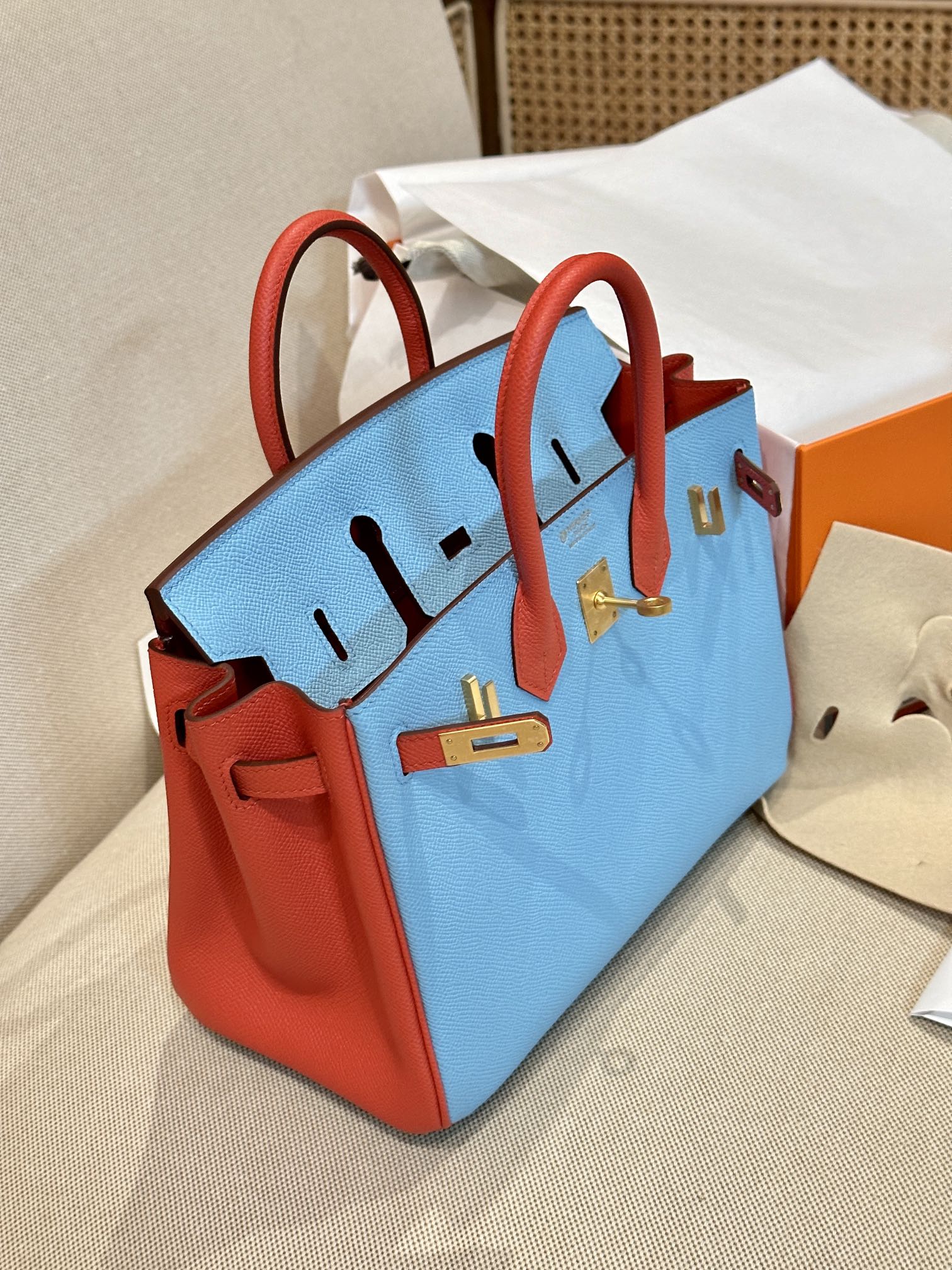 Birkin 25 – Sky Blue & Orange