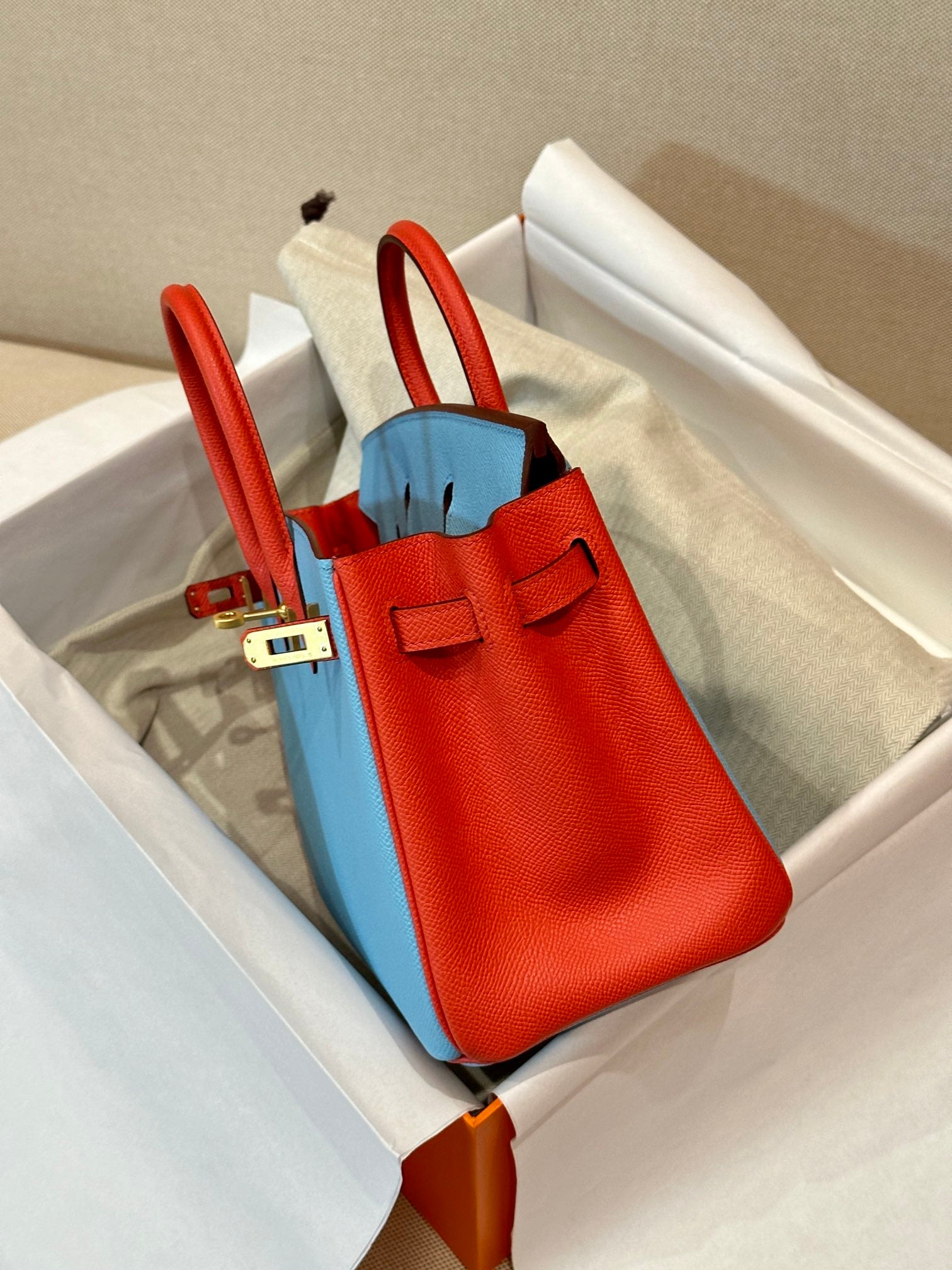 Birkin 25 – Sky Blue & Orange