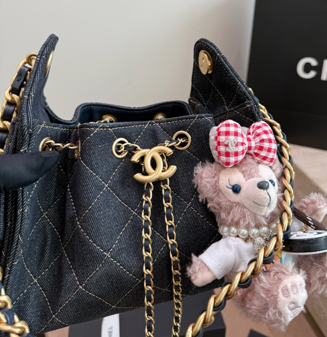 Denim Drawstring Bucket Bag – Washed Blue Luxury Edition