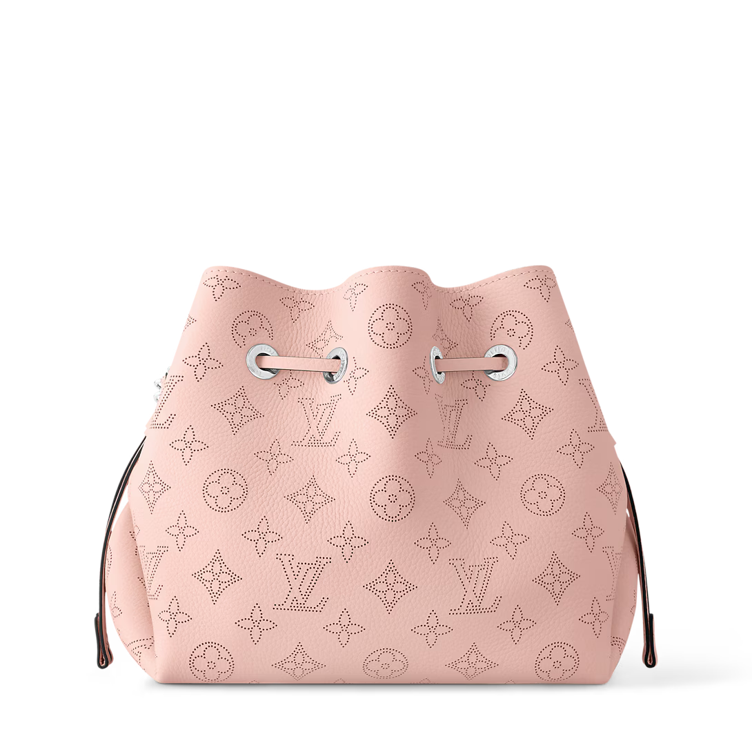 Perforated Leather Bucket Bag with Coin Pouch & Chain Handle