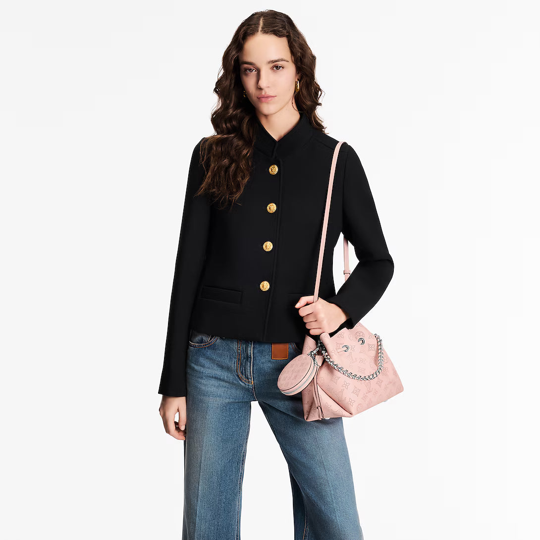 Perforated Leather Bucket Bag with Coin Pouch & Chain Handle