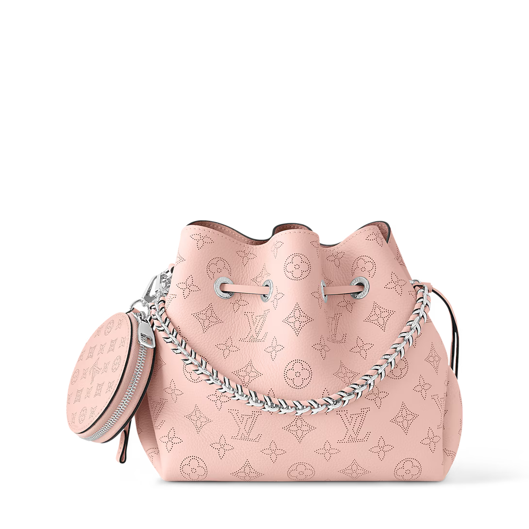 Perforated Leather Bucket Bag with Coin Pouch & Chain Handle