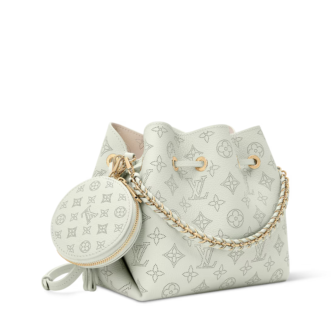 Perforated Leather Bucket Bag with Coin Pouch & Chain Handle