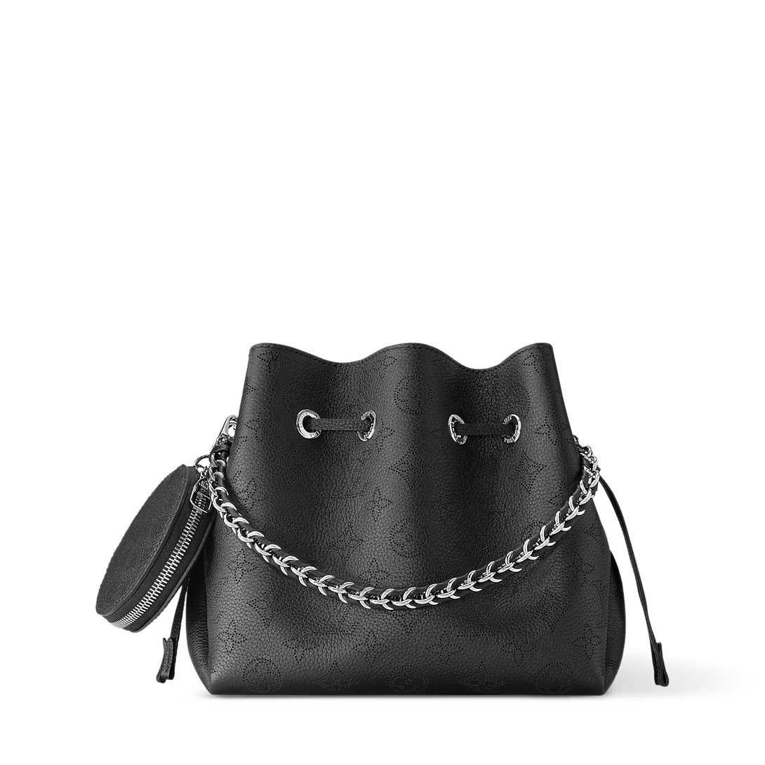 Perforated Leather Bucket Bag with Coin Pouch & Chain Handle