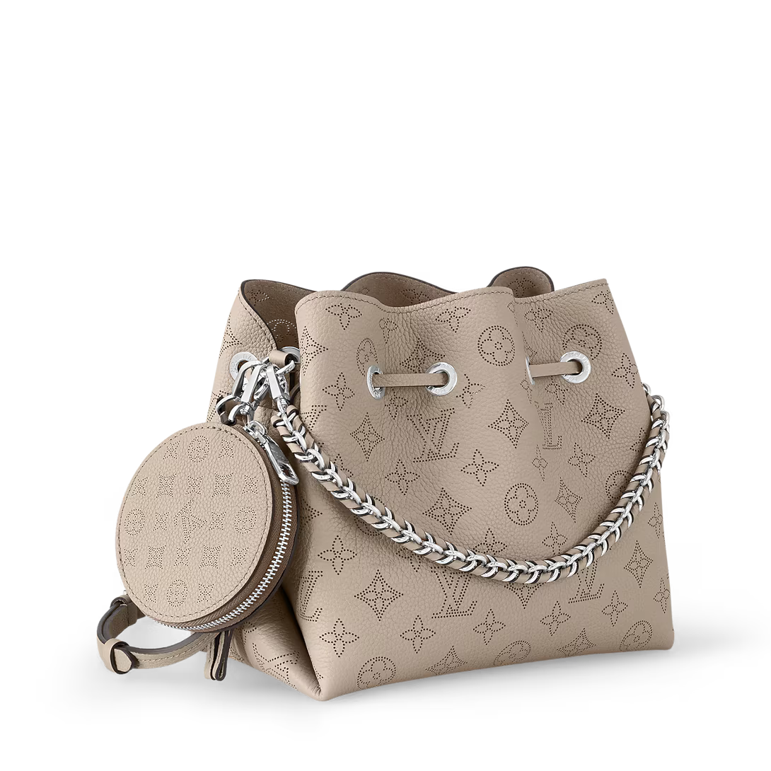 Perforated Leather Bucket Bag with Coin Pouch & Chain Handle