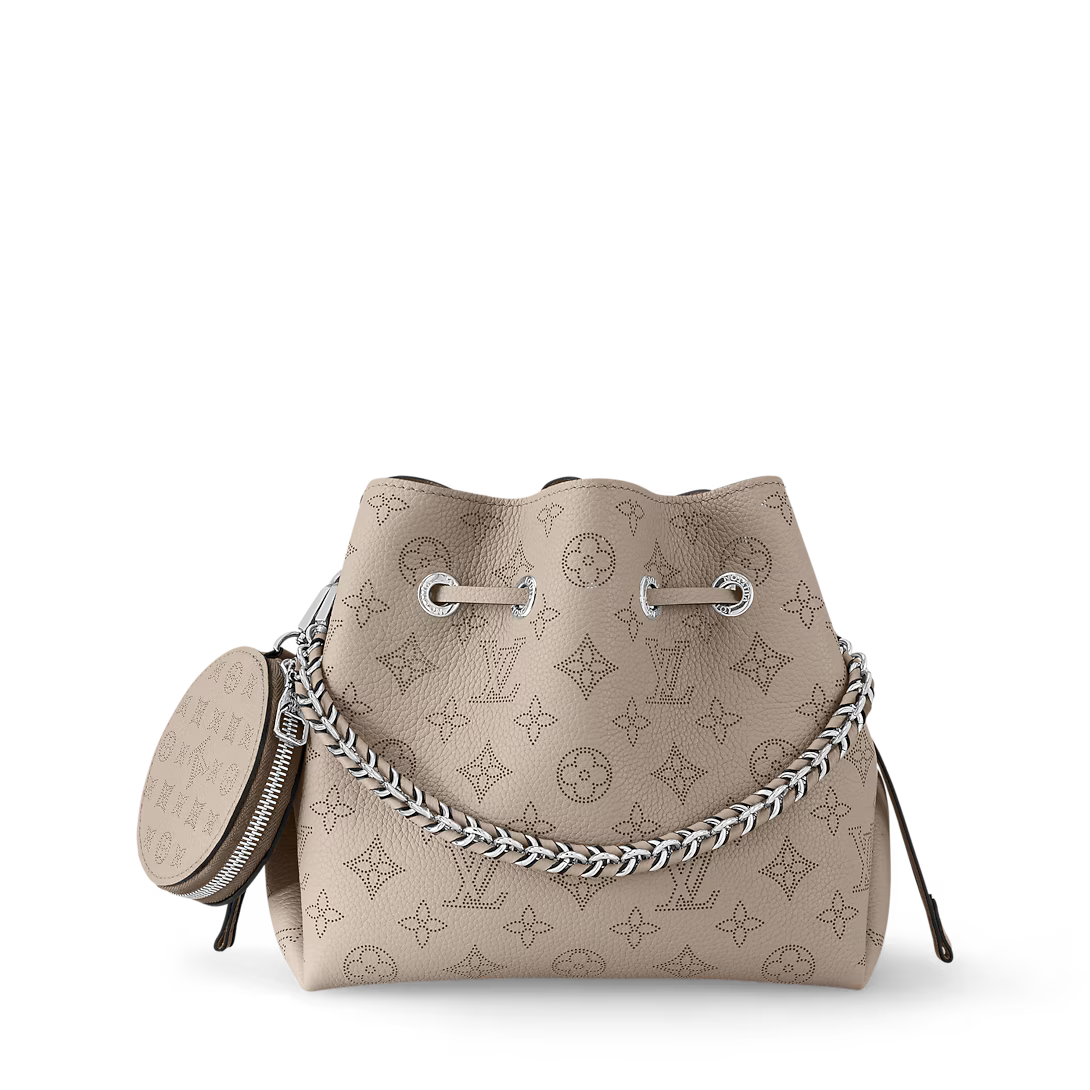 Perforated Leather Bucket Bag with Coin Pouch & Chain Handle