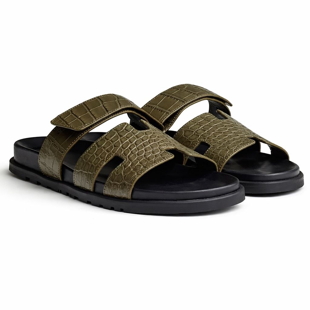 Comfort Slide Sandals – Croc Texture Leather Style | Everyday Casual Luxury