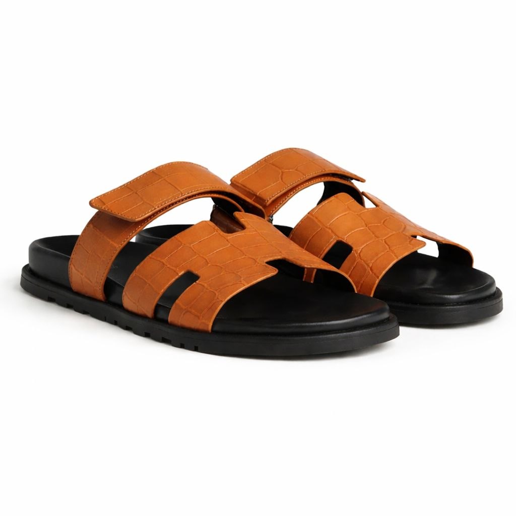 Comfort Slide Sandals – Croc Texture Leather Style | Everyday Casual Luxury