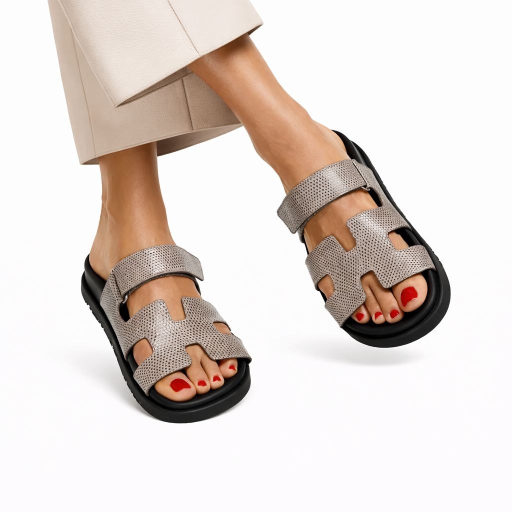 Comfort Slide Sandals – Croc Texture Leather Style | Everyday Casual Luxury