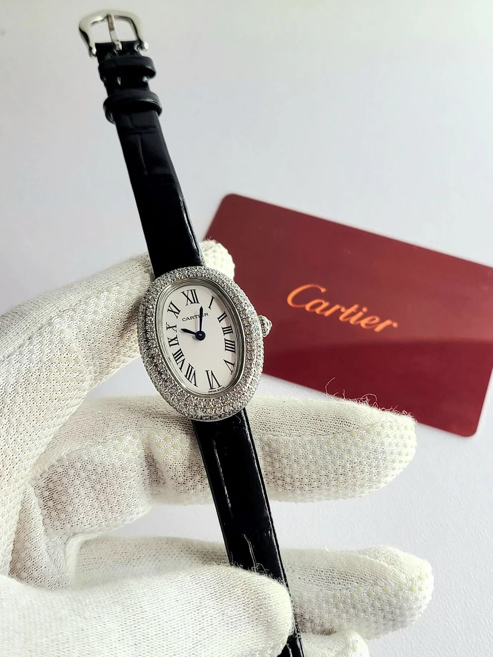 Luxury Oval Crystal Watch with Crocodile Leather Strap