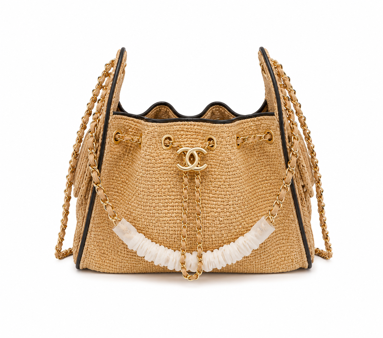 Woven Drawstring Bucket Bag – Summer Chain Shoulder Bag