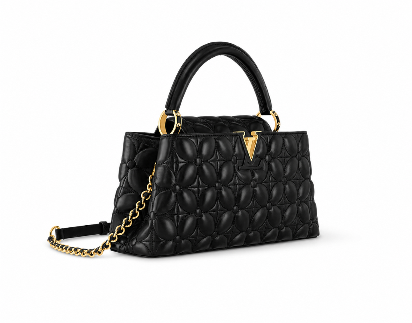 Luxury Genuine Leather Quilted Handbag with Gold Hardware