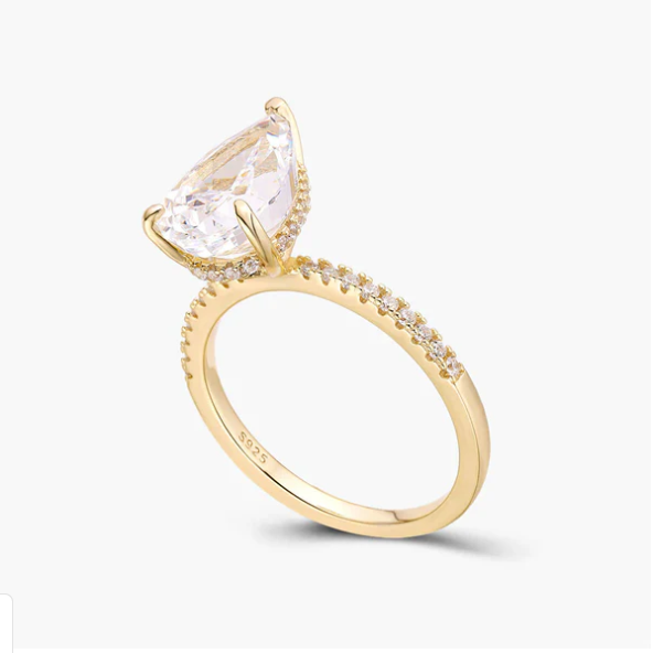 Pear Cut Solitaire Ring with Pavé Band