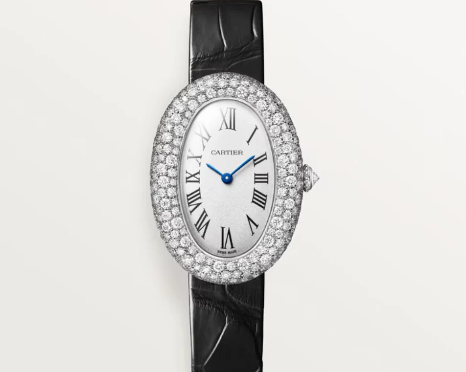 Luxury Oval Crystal Watch with Crocodile Leather Strap