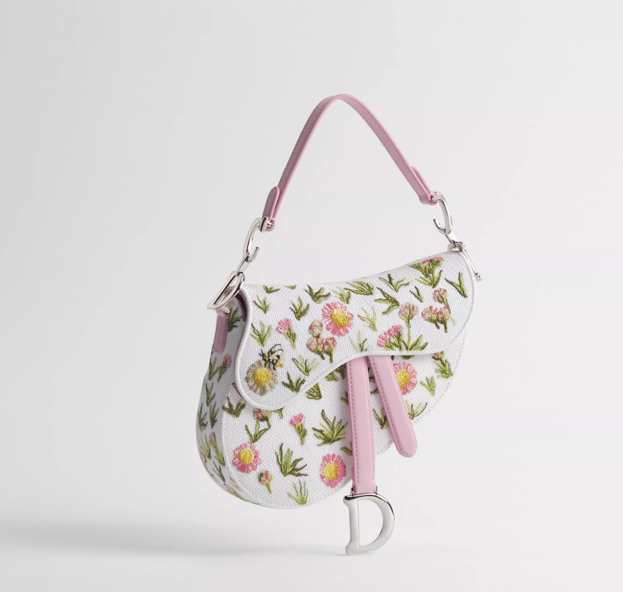 Floral Embroidered Saddle Shoulder Bag – Pink & White Bee Detail