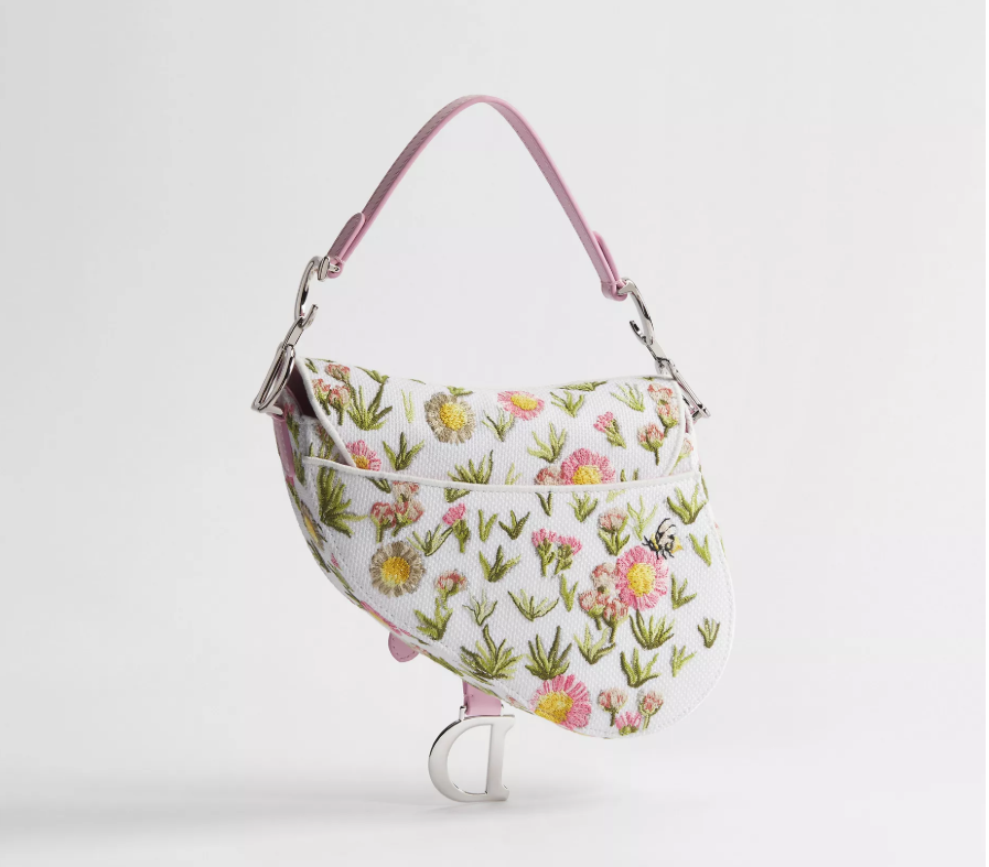 Floral Embroidered Saddle Shoulder Bag – Pink & White Bee Detail