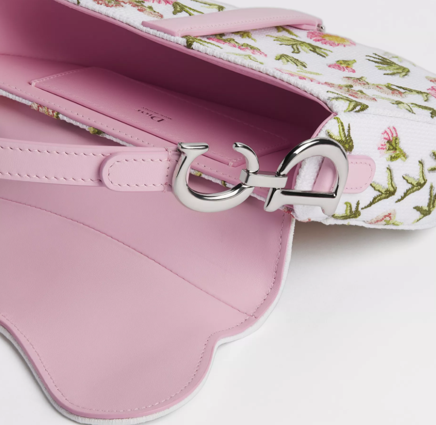 Floral Embroidered Saddle Shoulder Bag – Pink & White Bee Detail