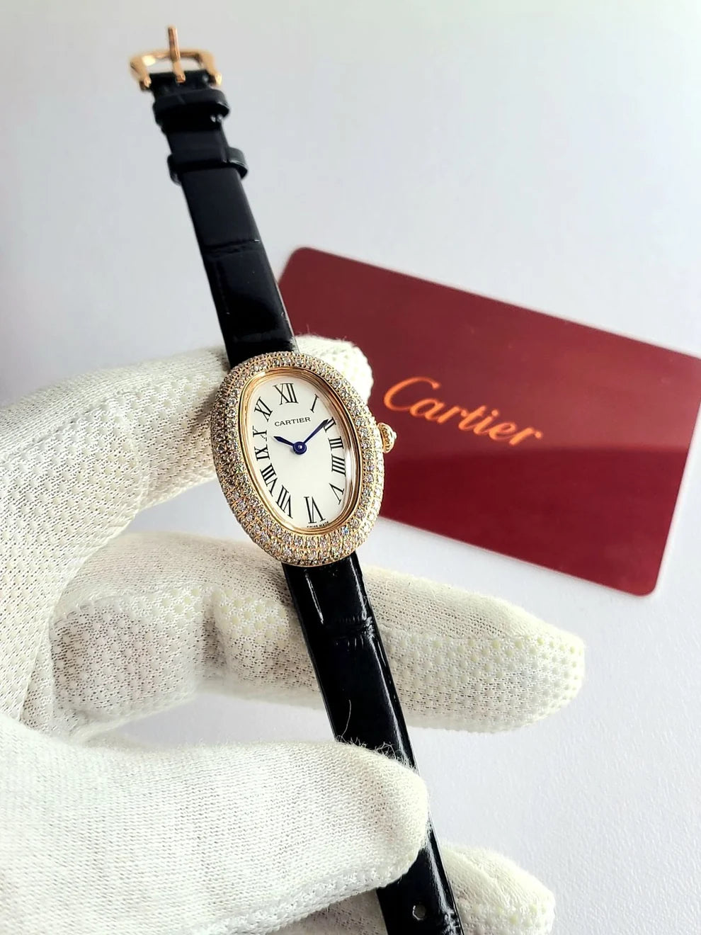 Luxury Oval Crystal Watch with Crocodile Leather Strap