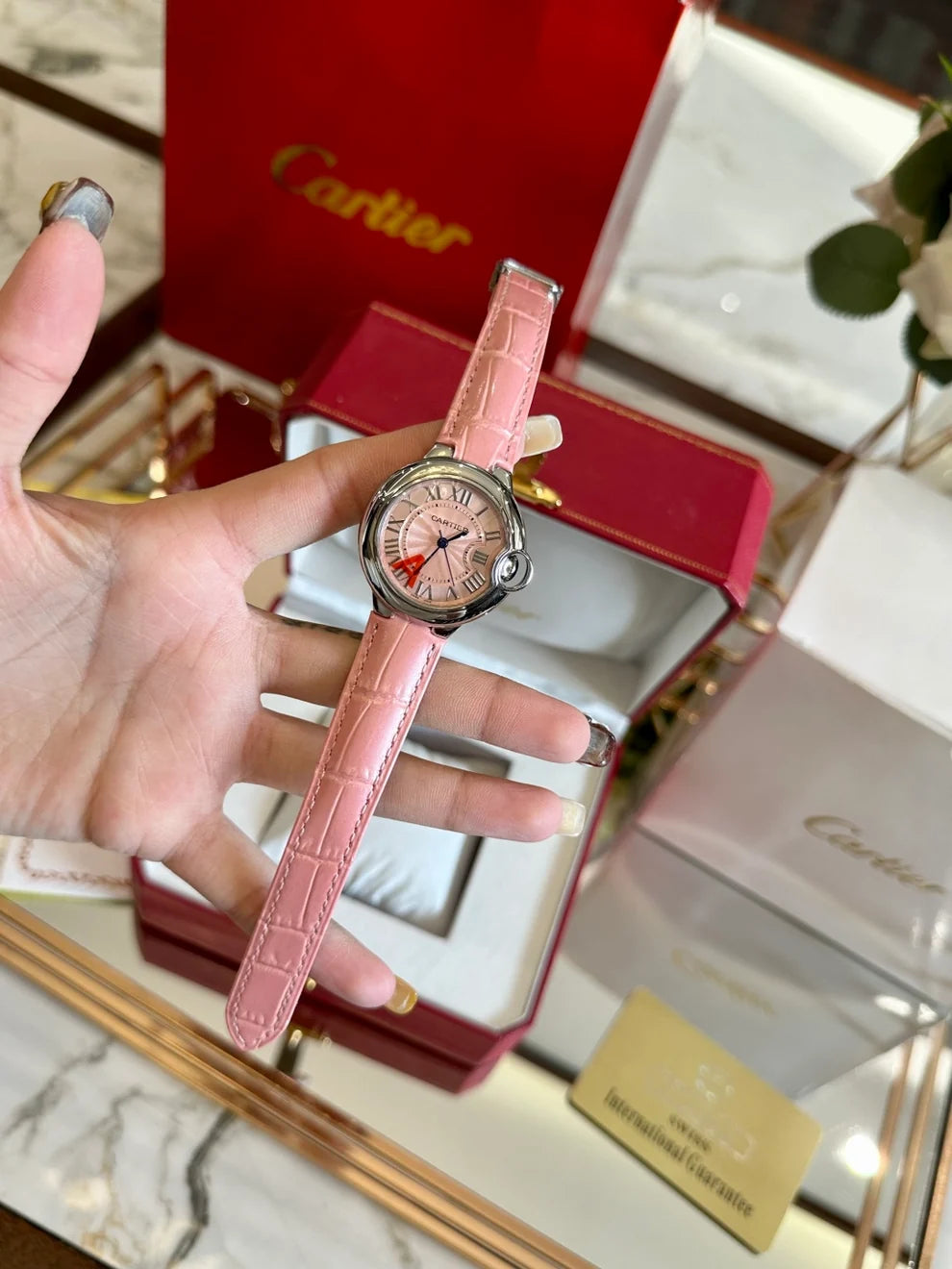 Pink Leather Luxury Watch – Silver Edition