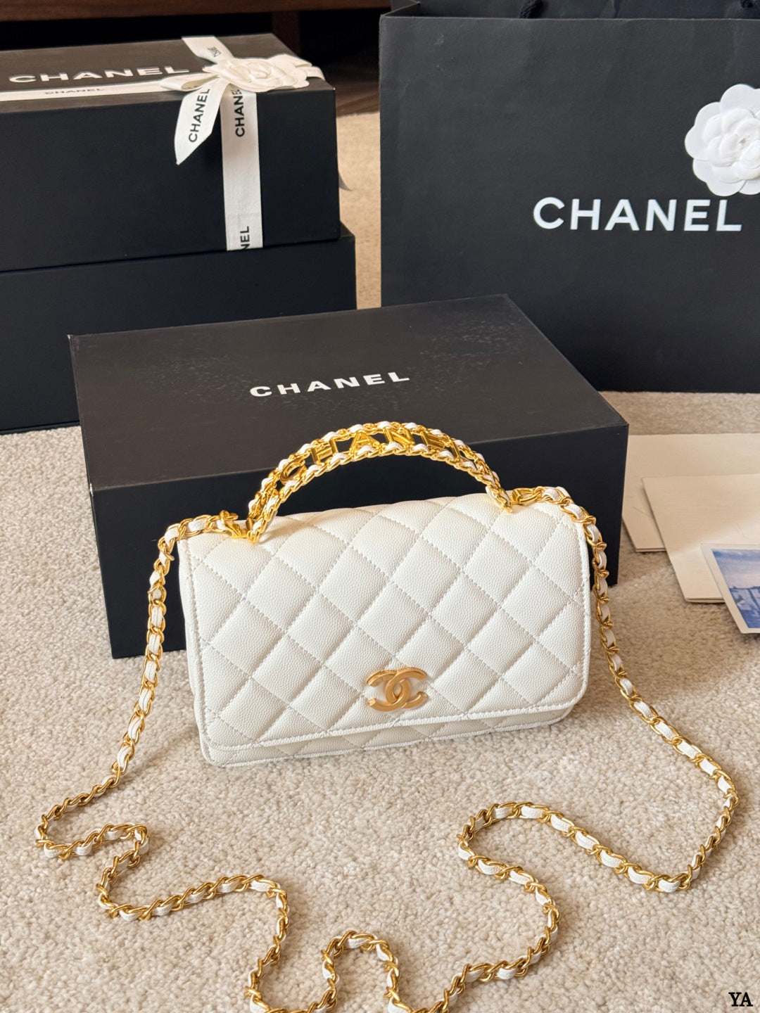 Pastel Blue Quilted Chain Shoulder Bag with Gold Hardware