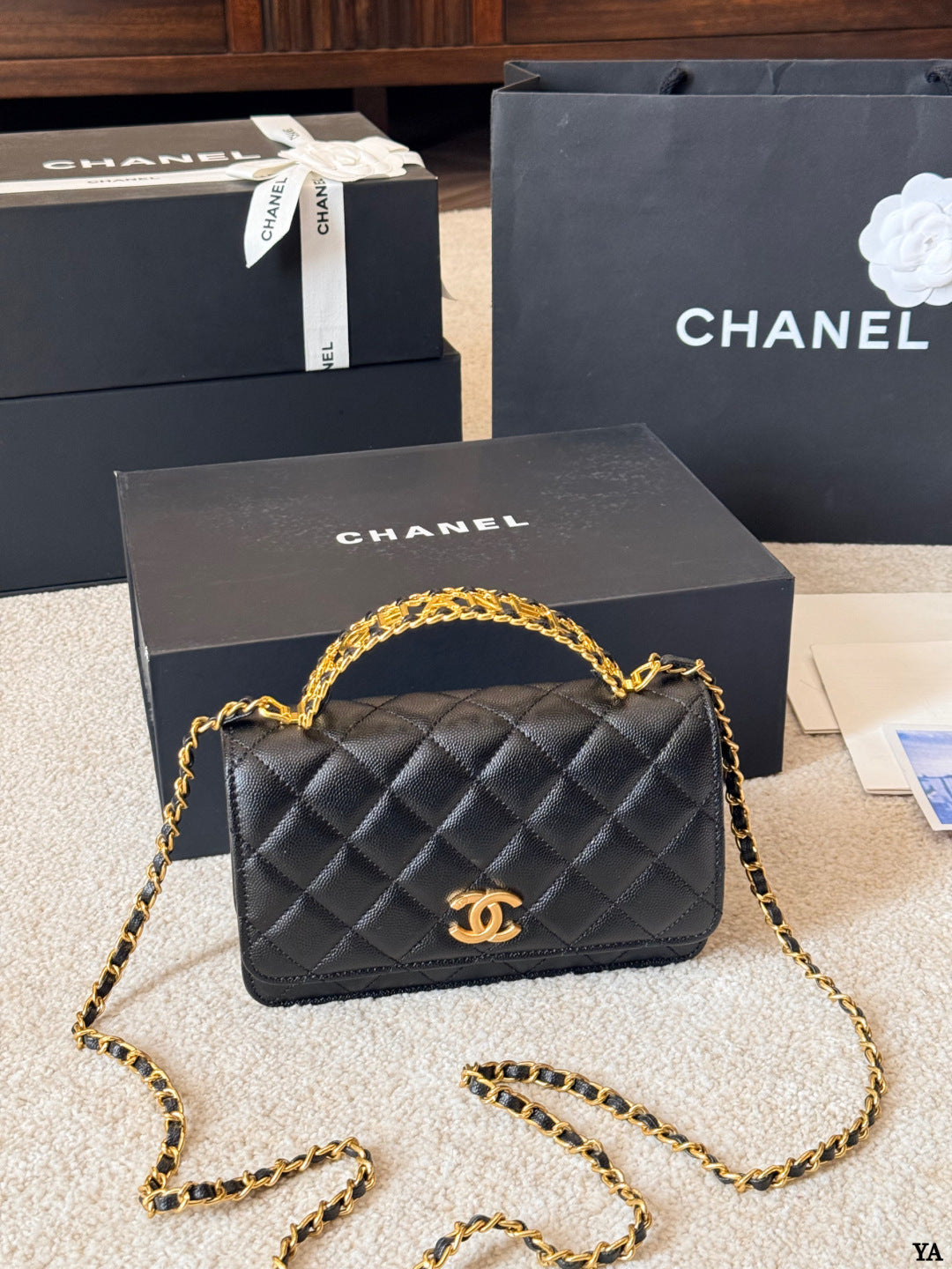 Pastel Blue Quilted Chain Shoulder Bag with Gold Hardware
