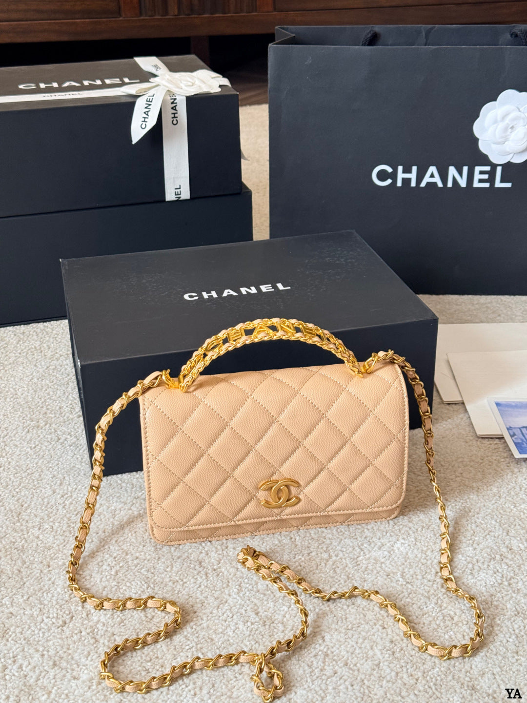 Pastel Blue Quilted Chain Shoulder Bag with Gold Hardware