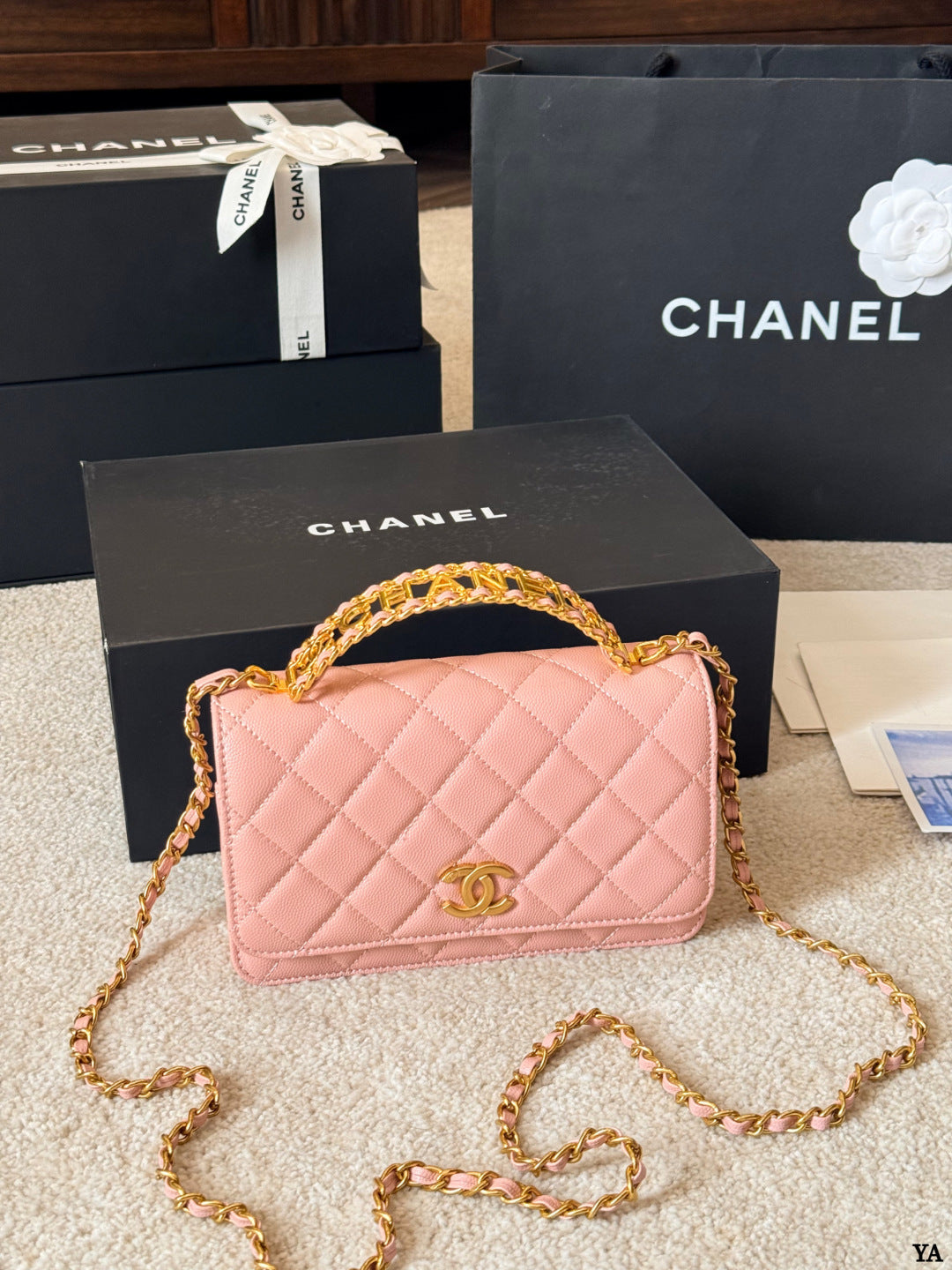 Pastel Blue Quilted Chain Shoulder Bag with Gold Hardware