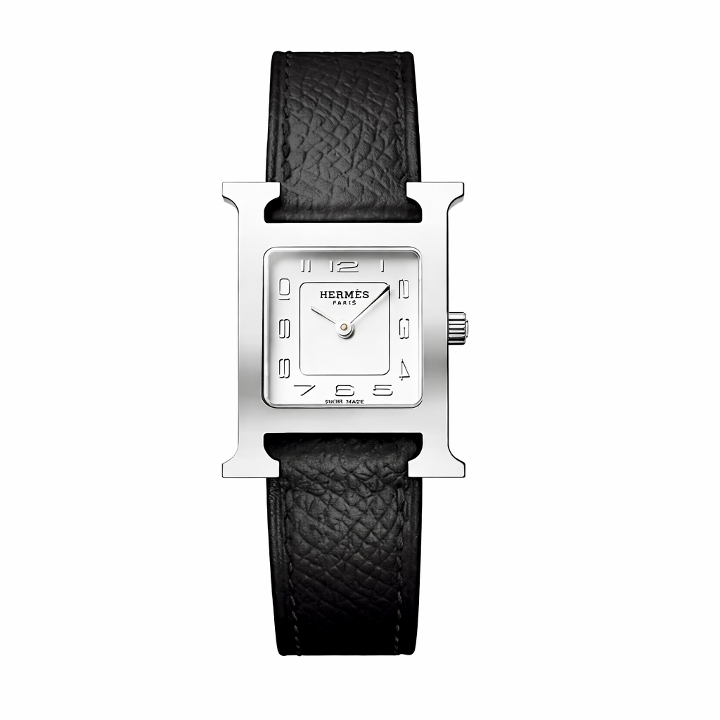 Luxury H Square Watch – 18K White Gold Plated Frame & Genuine Leather Strap
