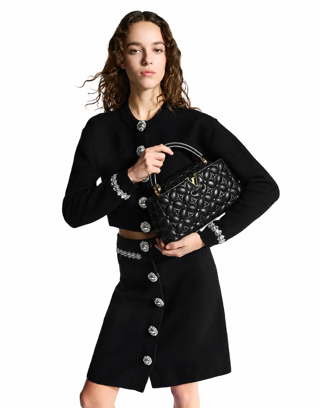 Luxury Genuine Leather Quilted Handbag with Gold Hardware