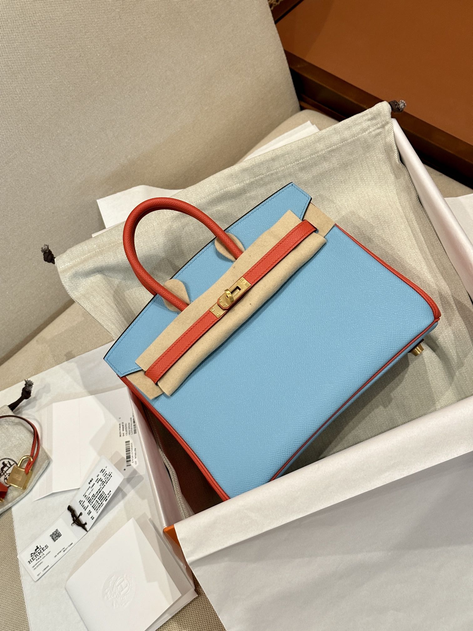 Birkin 25 – Sky Blue & Orange