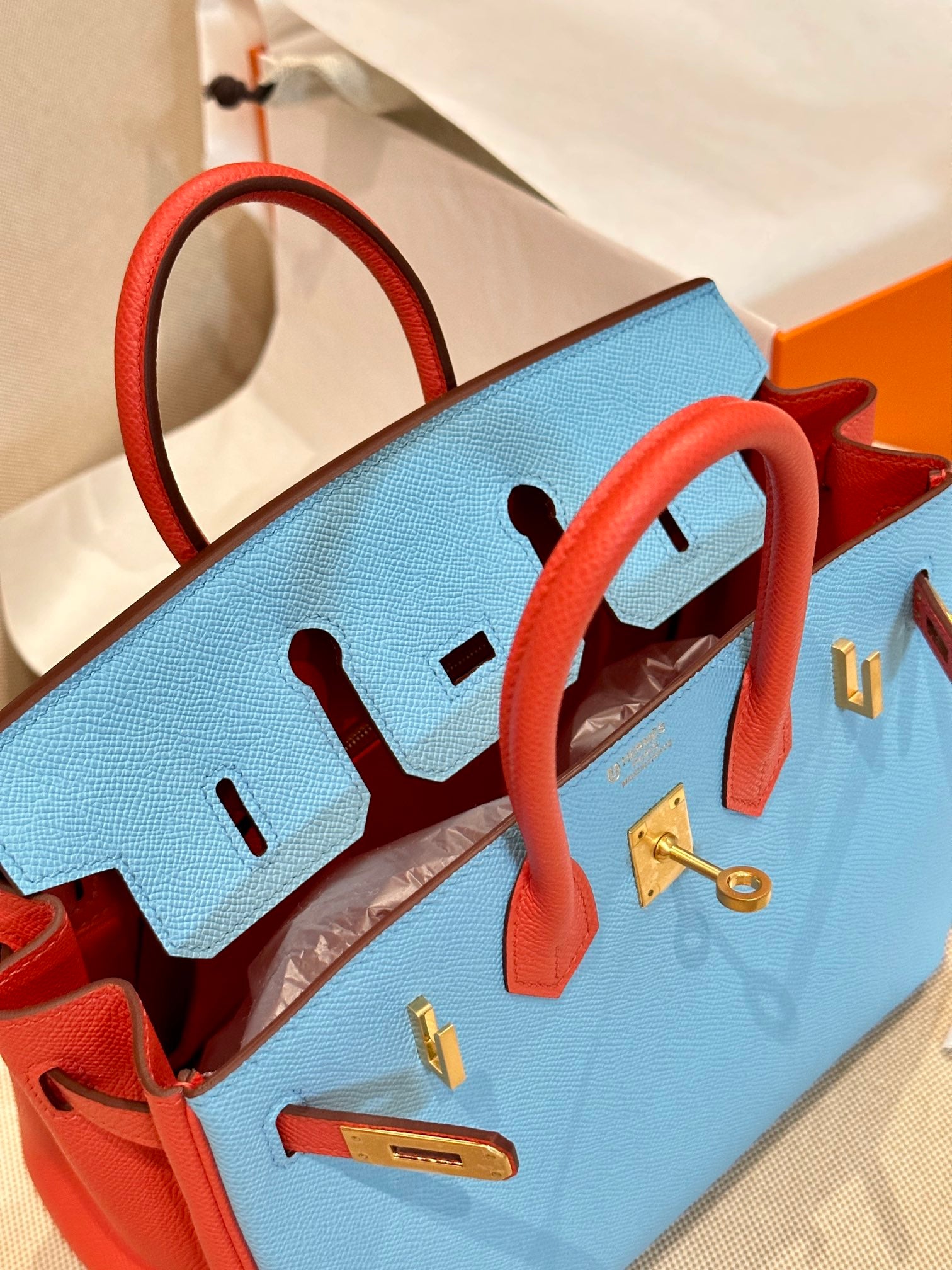 Birkin 25 – Sky Blue & Orange