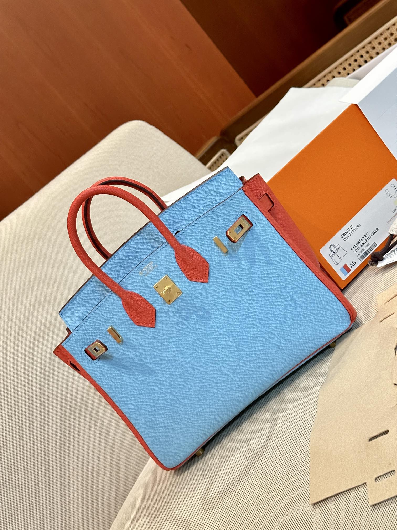 Birkin 25 – Sky Blue & Orange