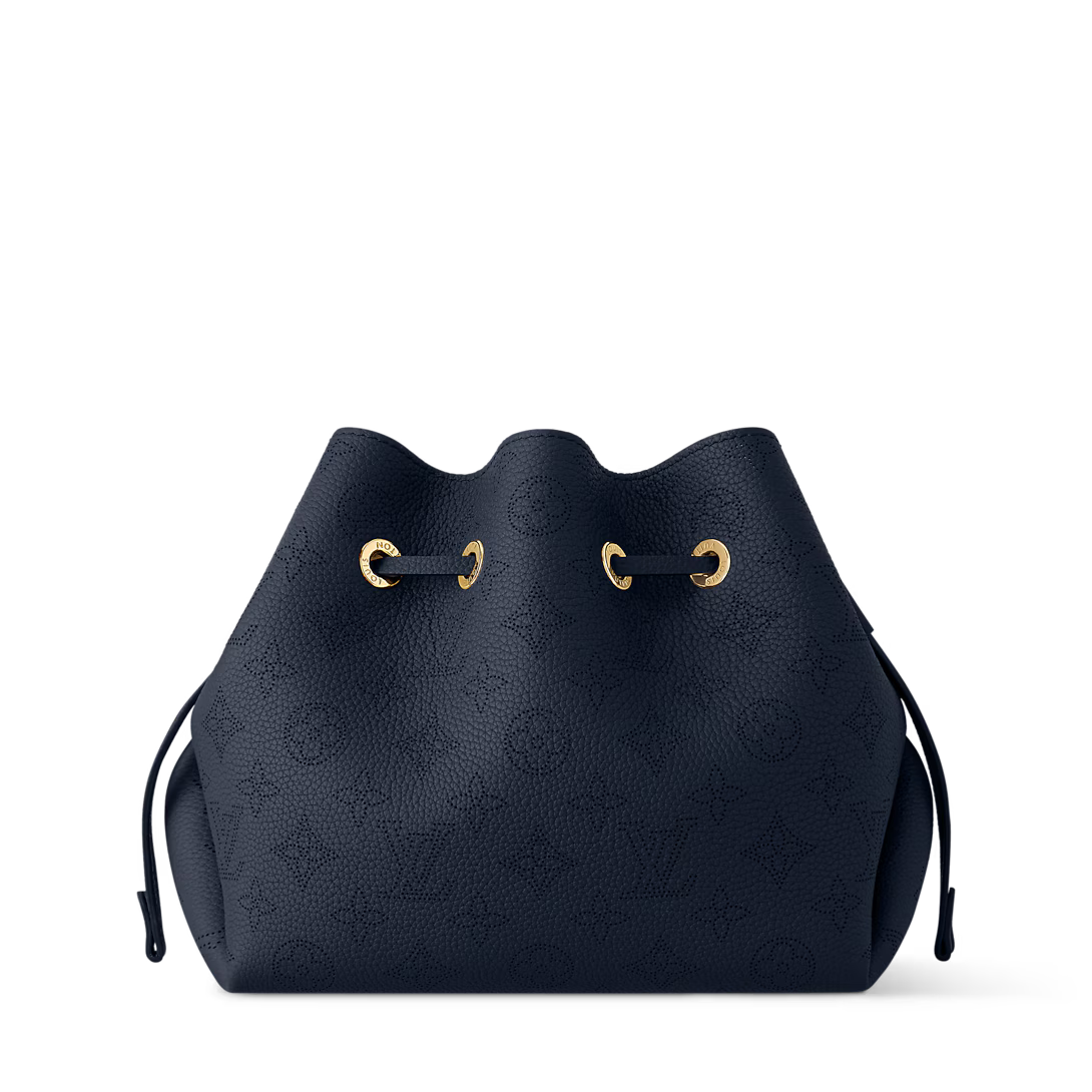Perforated Leather Bucket Bag with Coin Pouch & Chain Handle