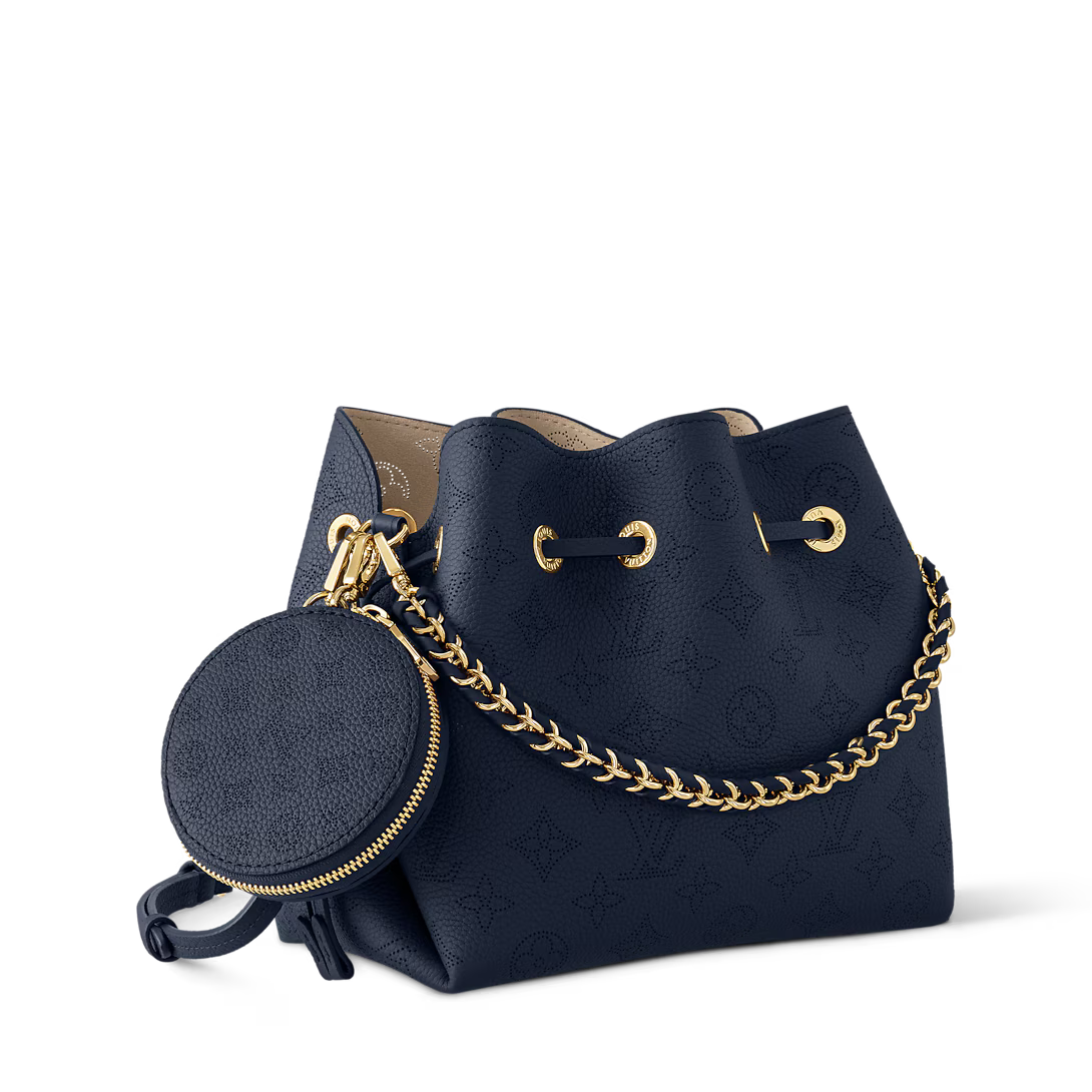 Perforated Leather Bucket Bag with Coin Pouch & Chain Handle