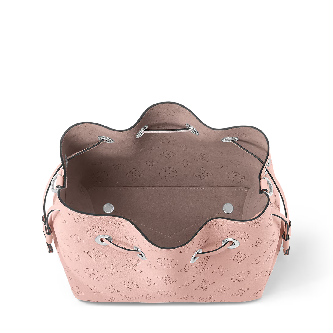 Perforated Leather Bucket Bag with Coin Pouch & Chain Handle