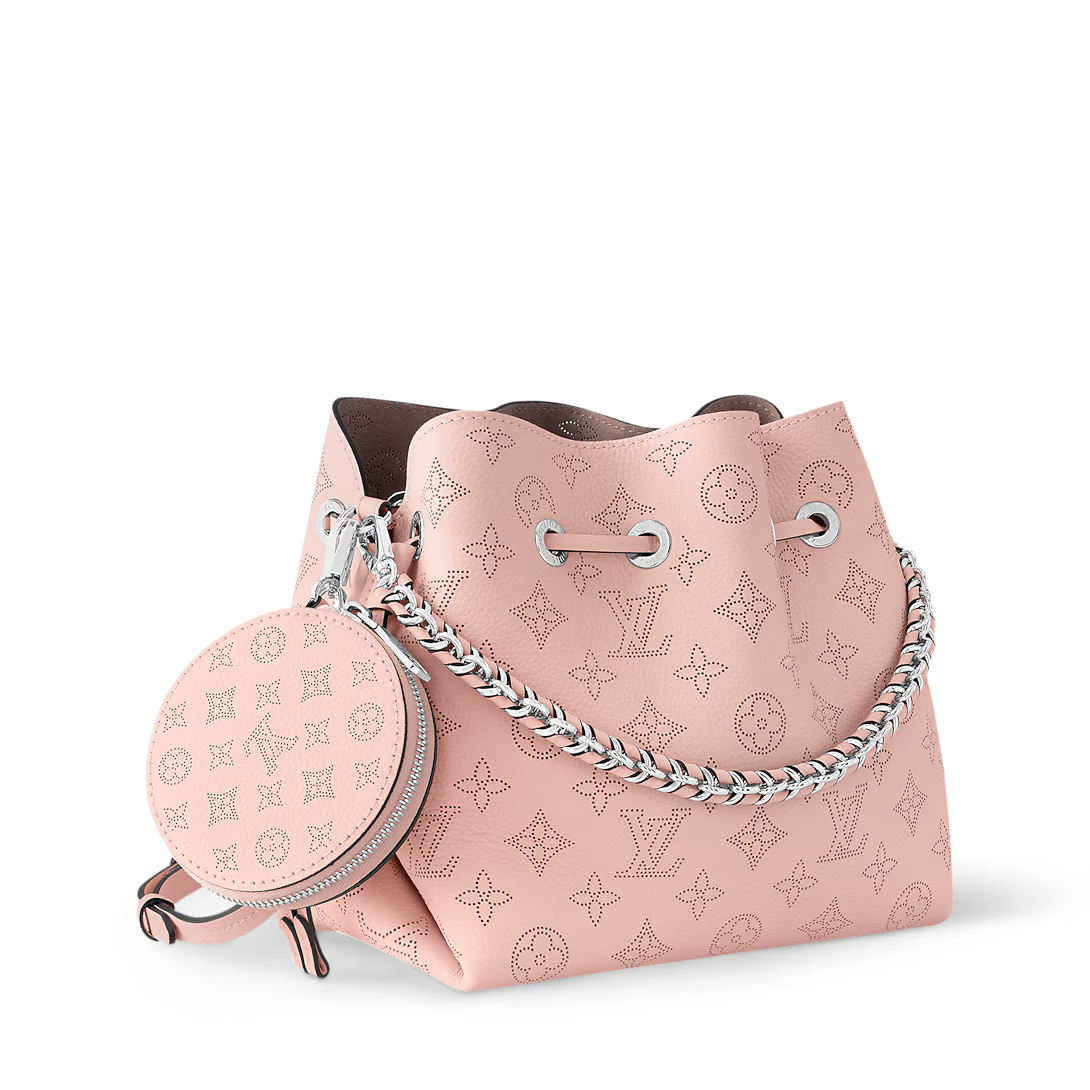 Perforated Leather Bucket Bag with Coin Pouch & Chain Handle