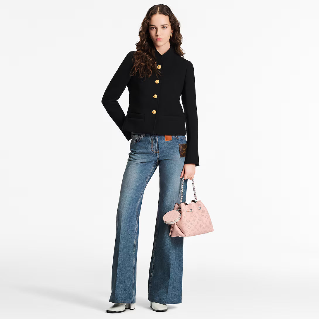 Perforated Leather Bucket Bag with Coin Pouch & Chain Handle