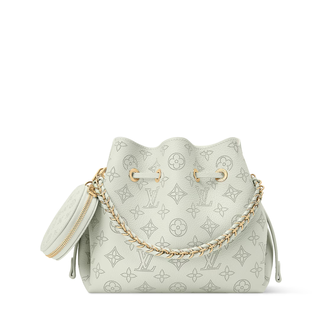 Perforated Leather Bucket Bag with Coin Pouch & Chain Handle