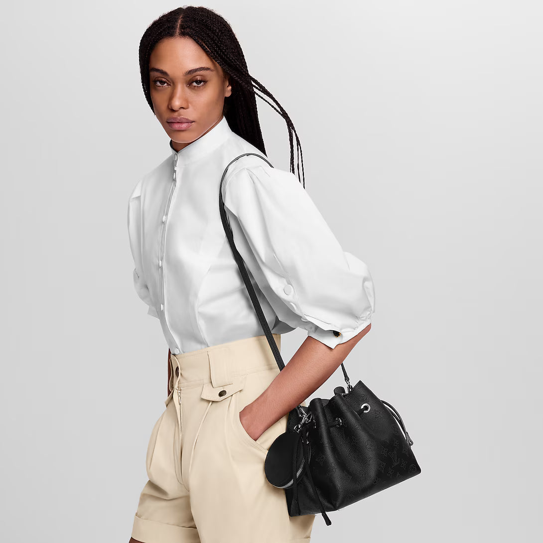 Perforated Leather Bucket Bag with Coin Pouch & Chain Handle