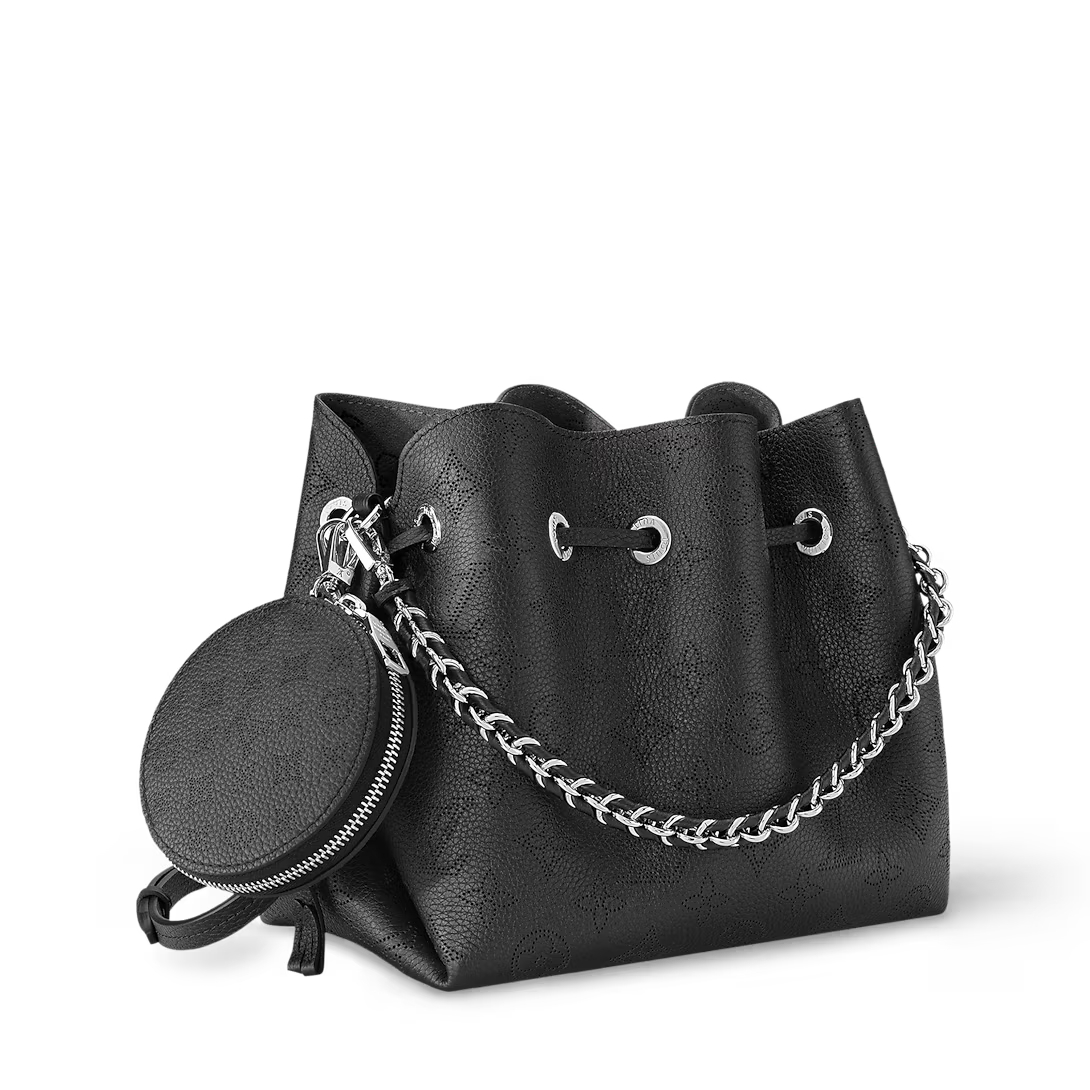 Perforated Leather Bucket Bag with Coin Pouch & Chain Handle